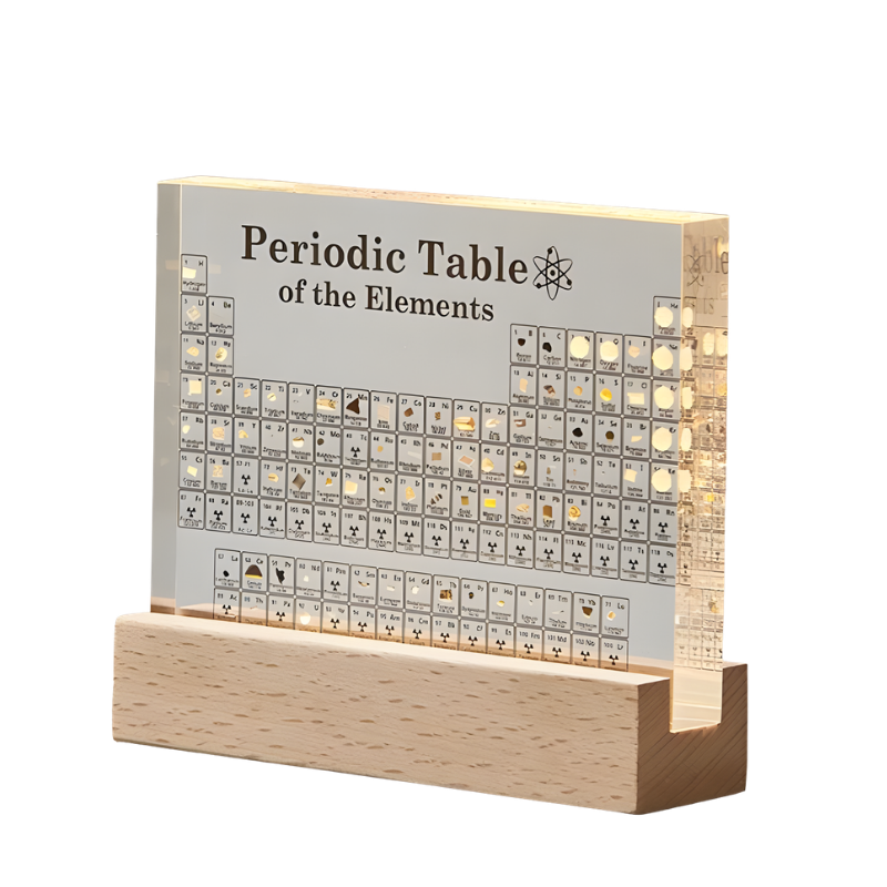 Acryl Periodensystem LED Schreibtischlampe - Dekorative Tischleuchte mit Holzsockel