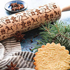 Weihnachts-Nudelholz | Graviertes Buchenholz | Festliche Backmuster