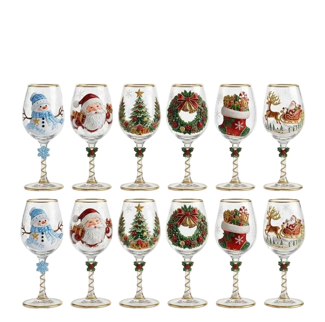 Weihnachts-Trinkgläser-Set | Glas mit Weihnachtsmann- Rentier- & Schneemannmotiven | Festliches Tischgeschirr