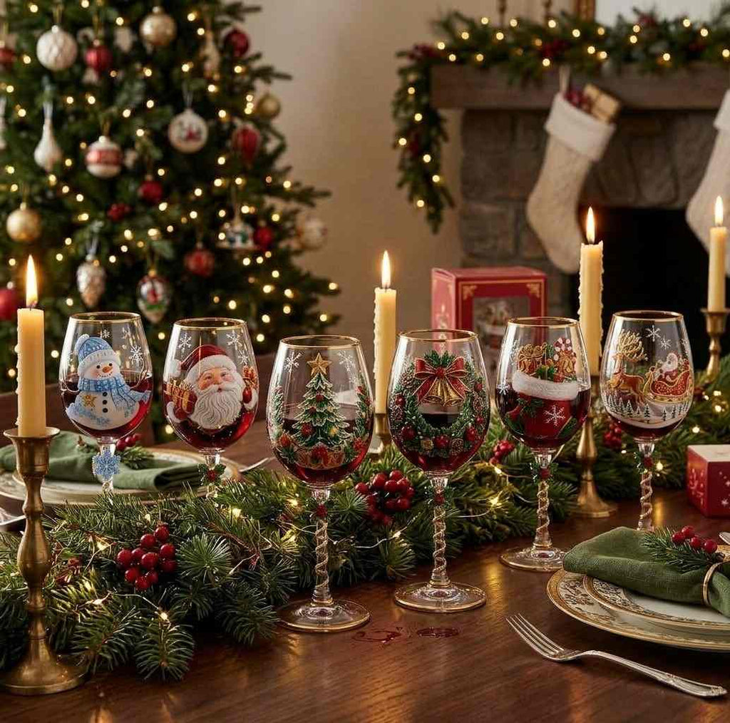 Weihnachts-Trinkgläser-Set | Glas mit Weihnachtsmann- Rentier- & Schneemannmotiven | Festliches Tischgeschirr