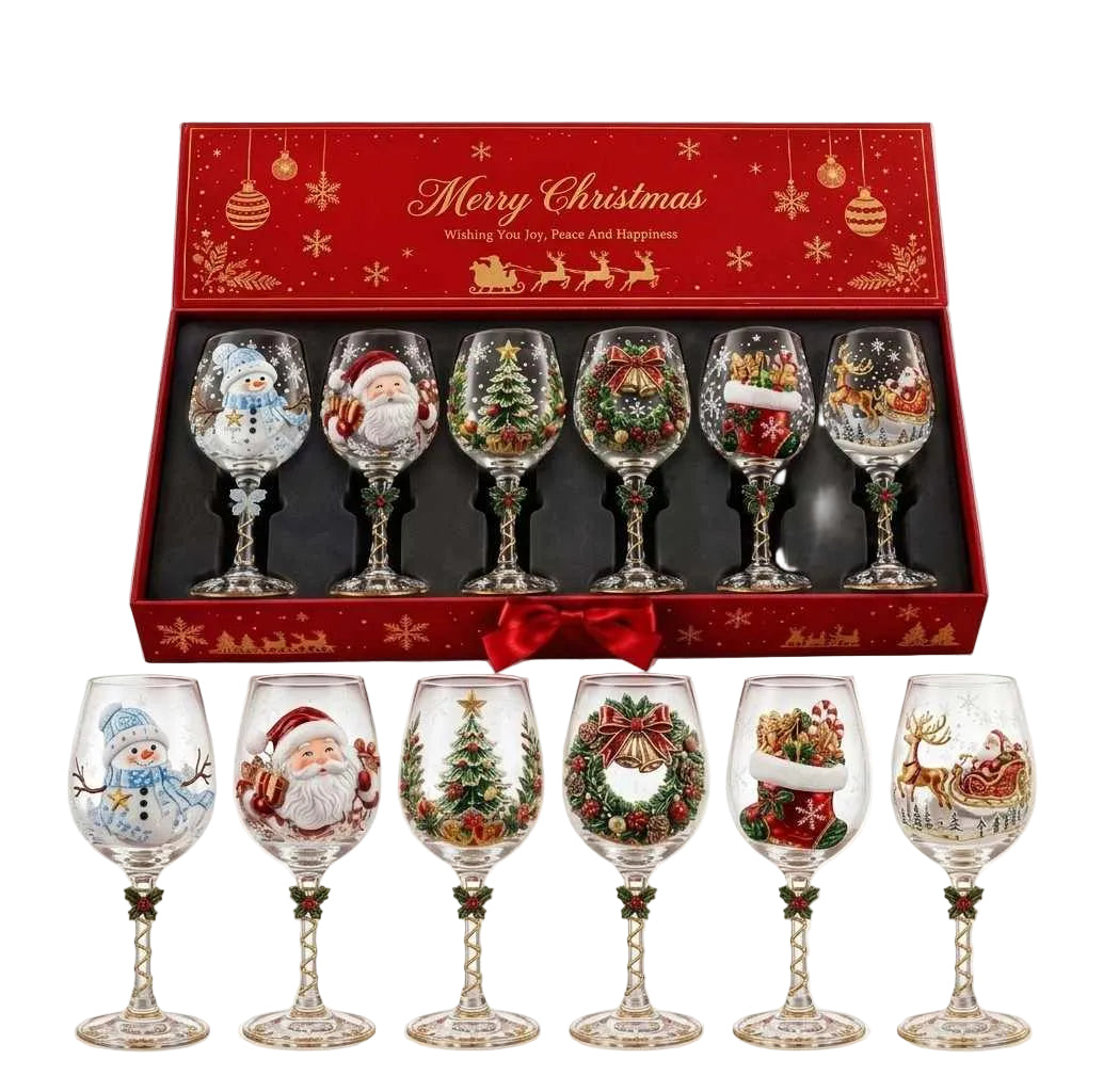 Weihnachts-Trinkgläser-Set | Glas mit Weihnachtsmann- Rentier- & Schneemannmotiven | Festliches Tischgeschirr