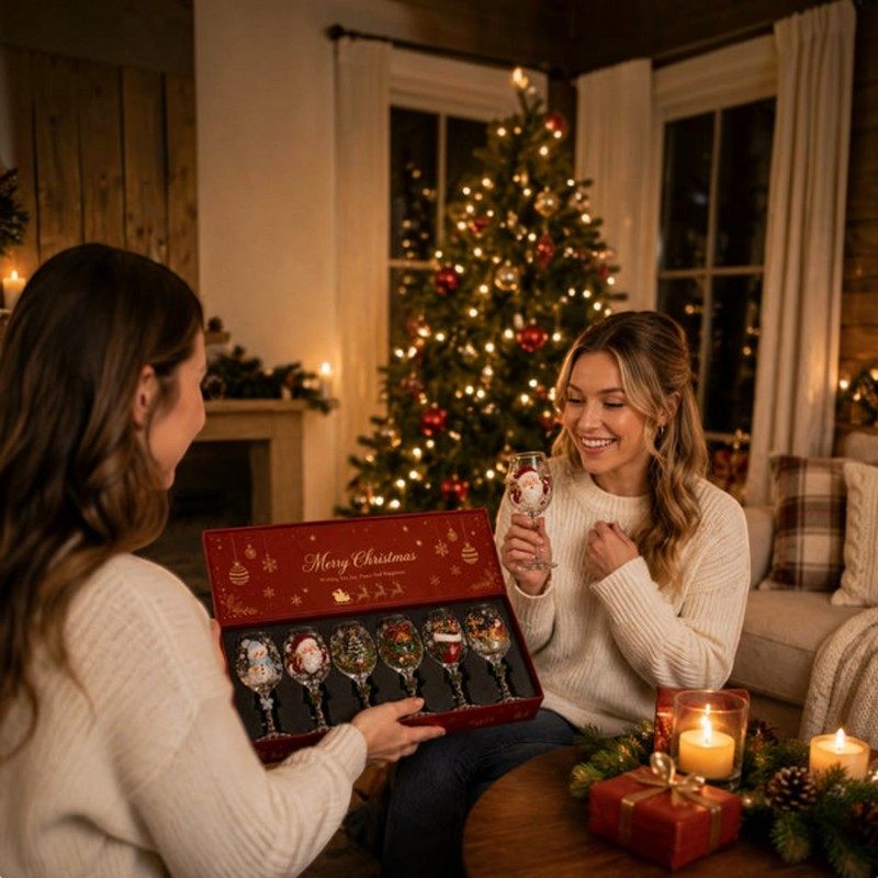 Weihnachts-Trinkgläser-Set | Glas mit Weihnachtsmann- Rentier- & Schneemannmotiven | Festliches Tischgeschirr