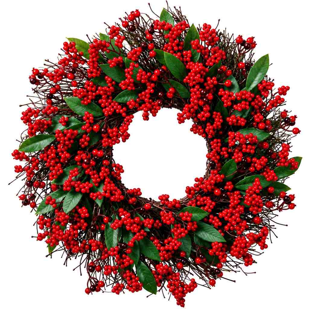 Weihnachtskranz mit roten Beeren | 45 cm Durchmesser | Künstliche Hängedekoration