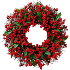 Weihnachtskranz mit roten Beeren | 45 cm Durchmesser | Künstliche Hängedekoration