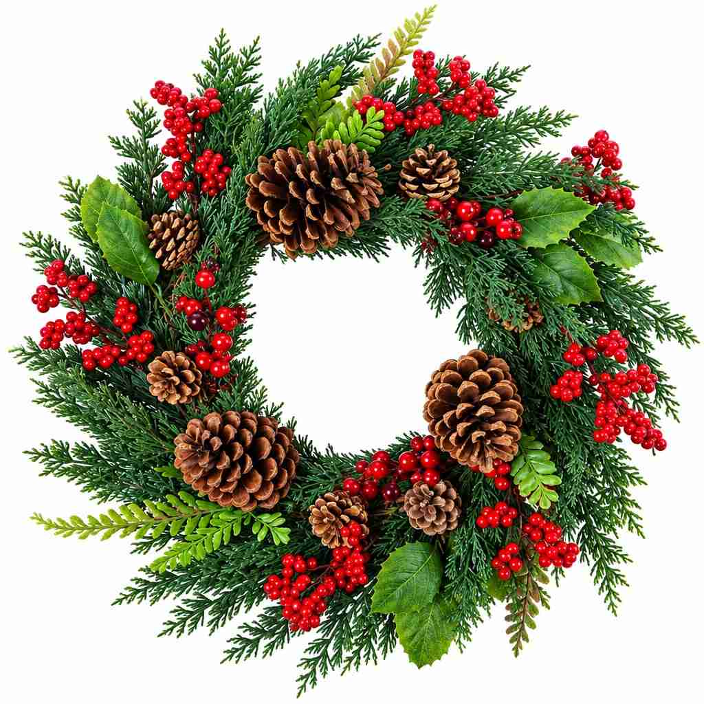 Weihnachtskranz mit roten Beeren | 45 cm Durchmesser | Künstliche Hängedekoration