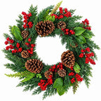 Weihnachtskranz mit roten Beeren | 45 cm Durchmesser | Künstliche Hängedekoration