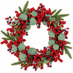Weihnachtskranz mit roten Beeren | 45 cm Durchmesser | Künstliche Hängedekoration