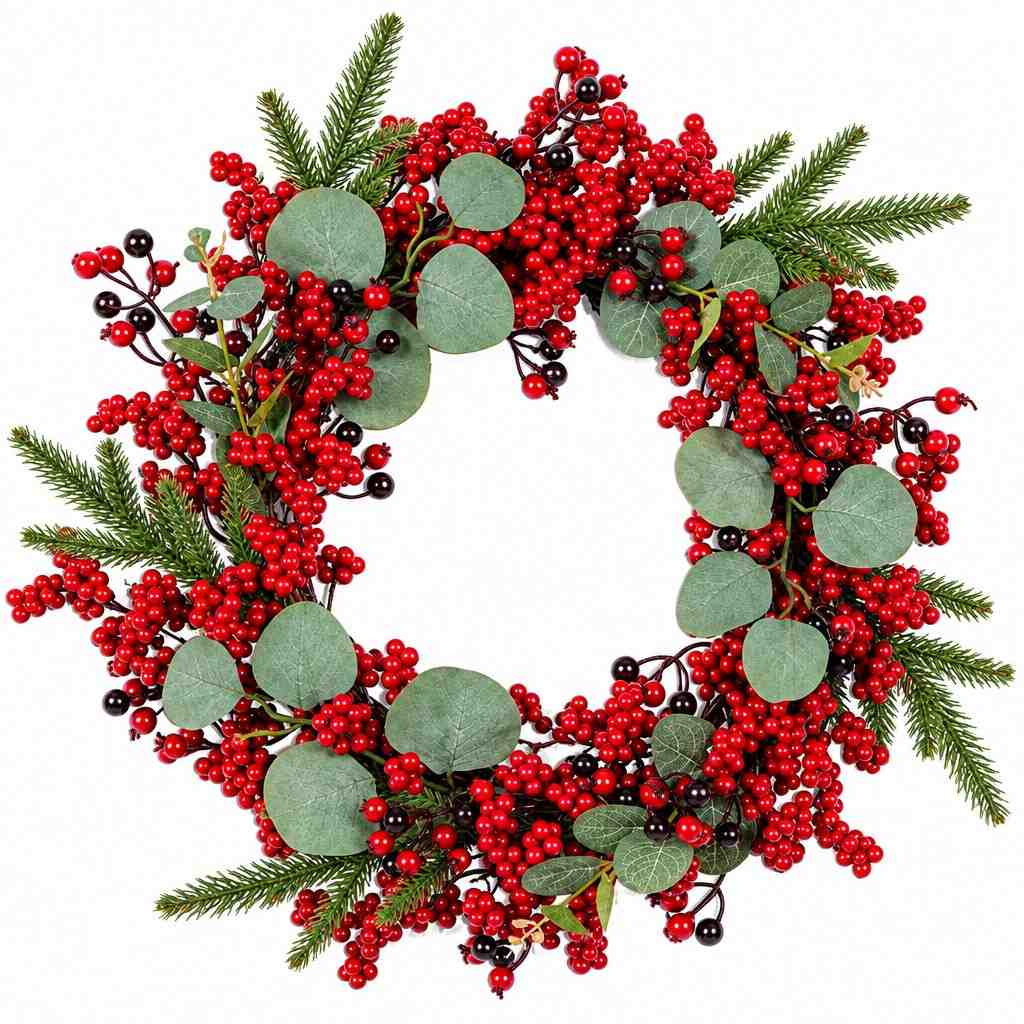 Weihnachtskranz mit roten Beeren | 45 cm Durchmesser | Künstliche Hängedekoration