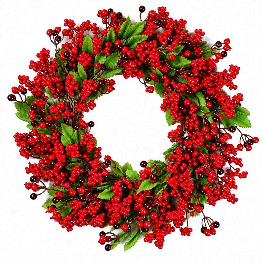 Weihnachtskranz mit roten Beeren | 45 cm Durchmesser | Künstliche Hängedekoration