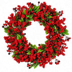 Weihnachtskranz mit roten Beeren | 45 cm Durchmesser | Künstliche Hängedekoration
