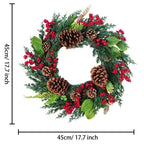 Weihnachtskranz mit roten Beeren | 45 cm Durchmesser | Künstliche Hängedekoration