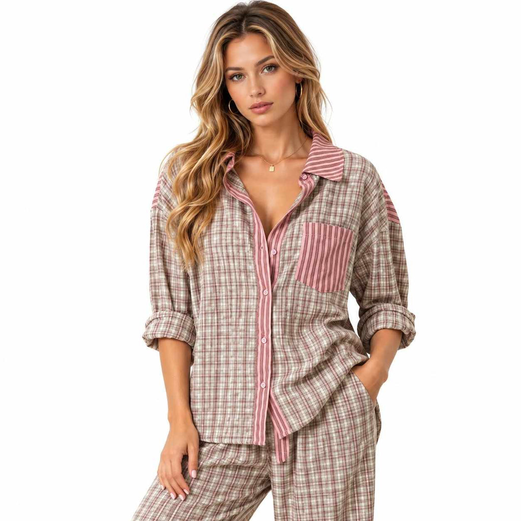 Zweiteiliges Pyjama-Set | Baumwolle & Elasthan | Lockerer Schnitt mit Stretch