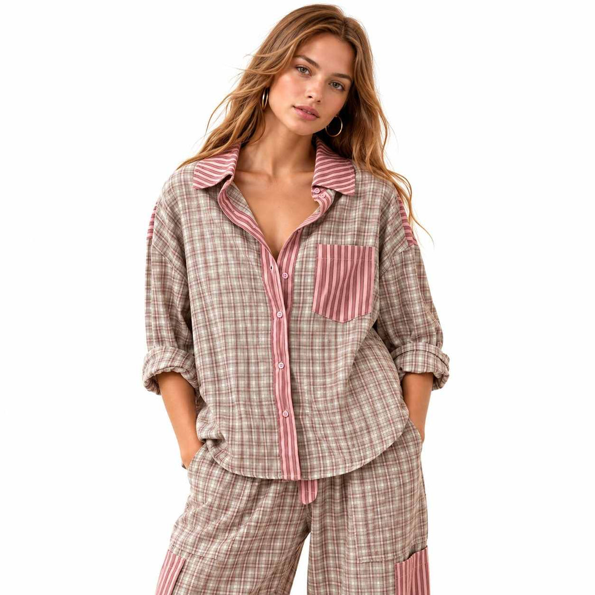 Zweiteiliges Pyjama-Set | Baumwolle & Elasthan | Lockerer Schnitt mit Stretch