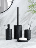4 Teiliges Badezimmer Zubehörset aus Keramik | Seifenspender Zahnputzbecher Halter und Seifenschale | Bad Accessoires | Novera