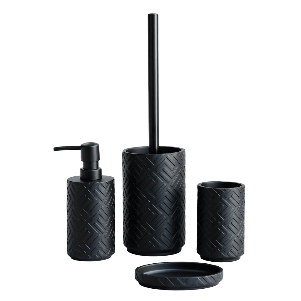 4 Teiliges Badezimmer Zubehörset aus Keramik | Seifenspender Zahnputzbecher Halter und Seifenschale | Bad Accessoires | Novera