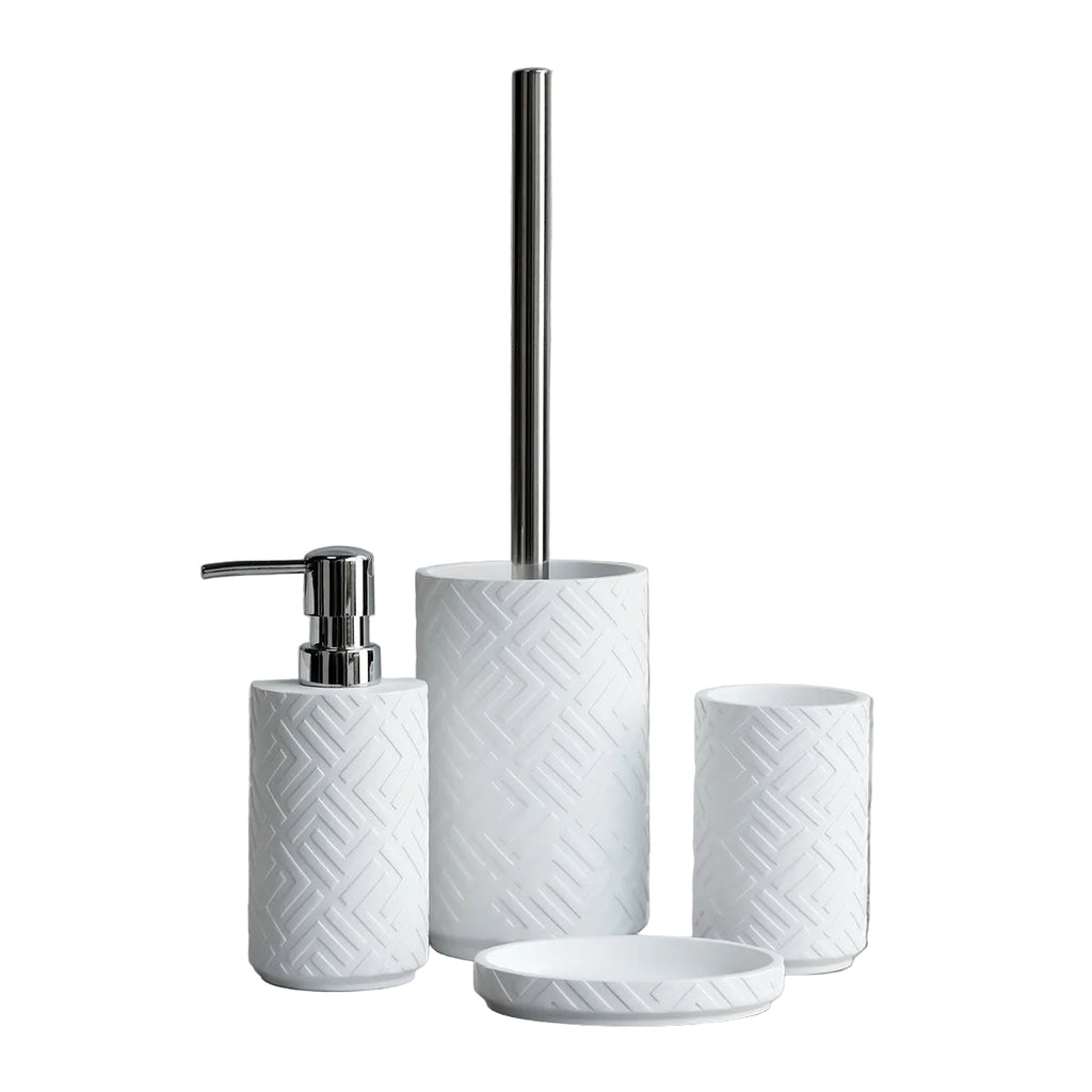 4 Teiliges Badezimmer Zubehörset aus Keramik | Seifenspender Zahnputzbecher Halter und Seifenschale | Bad Accessoires | Novera