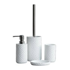 4 Teiliges Badezimmer Zubehörset aus Keramik | Seifenspender Zahnputzbecher Halter und Seifenschale | Bad Accessoires | Novera