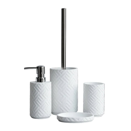 4 Teiliges Badezimmer Zubehörset aus Keramik | Seifenspender Zahnputzbecher Halter und Seifenschale | Bad Accessoires | Novera