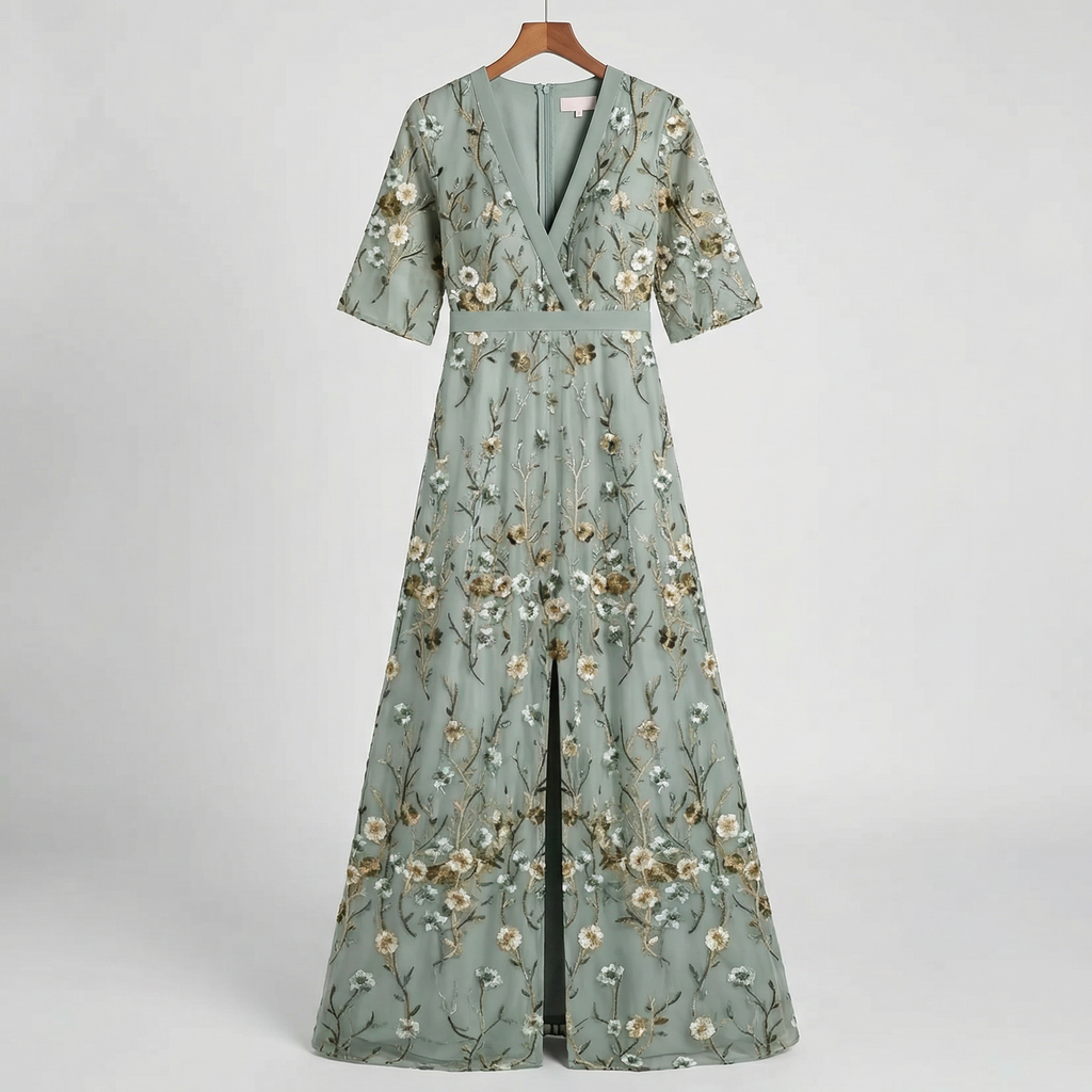 Floral V-Ausschnitt A-Linie Maxikleid - Boho Maxikleid