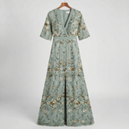 Floral V-Ausschnitt A-Linie Maxikleid - Boho Maxikleid
