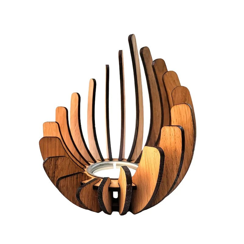 Lotus-Kerzenhalter aus Holz | Naturholz mit Blumenform | 15 cm Boho-Dekoration