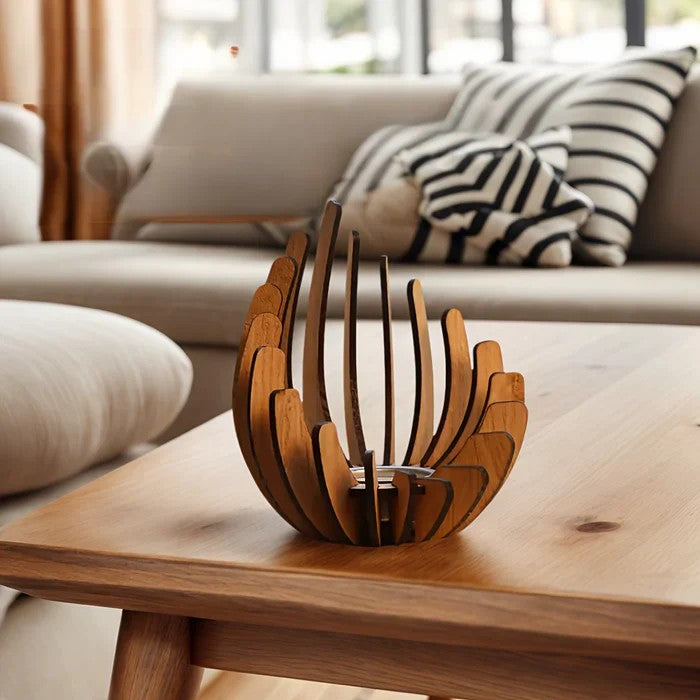 Lotus-Kerzenhalter aus Holz | Naturholz mit Blumenform | 15 cm Boho-Dekoration