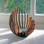 Lotus-Kerzenhalter aus Holz | Naturholz mit Blumenform | 15 cm Boho-Dekoration