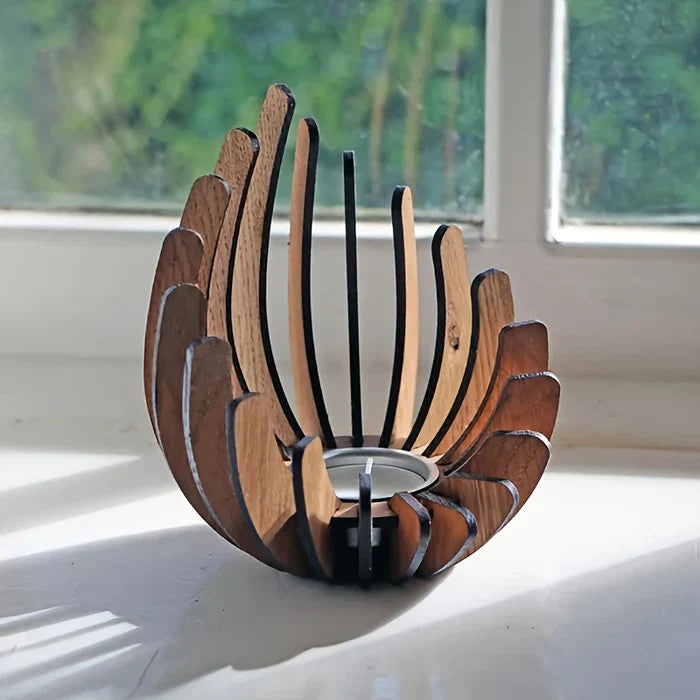 Lotus-Kerzenhalter aus Holz | Naturholz mit Blumenform | 15 cm Boho-Dekoration
