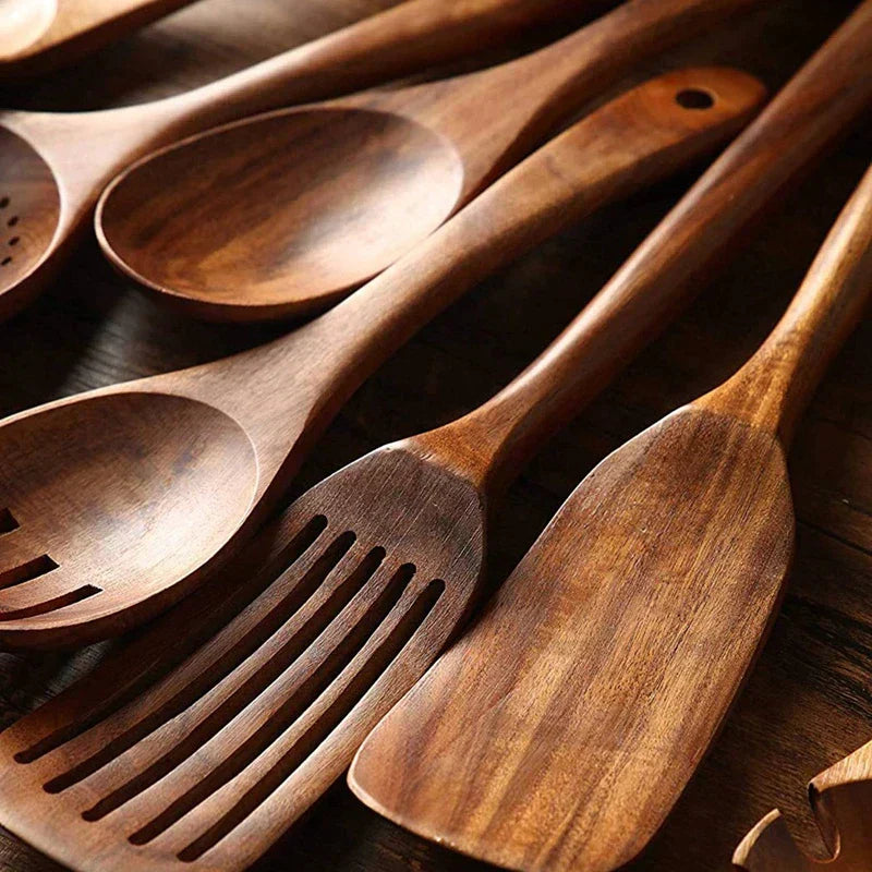 Teak Holz Küchenutensil Set - Holz Kochwerkzeuge für die Küche