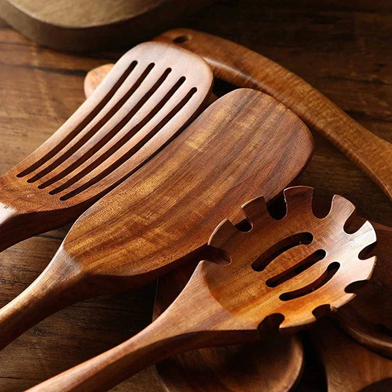 Teak Holz Küchenutensil Set - Holz Kochwerkzeuge für die Küche
