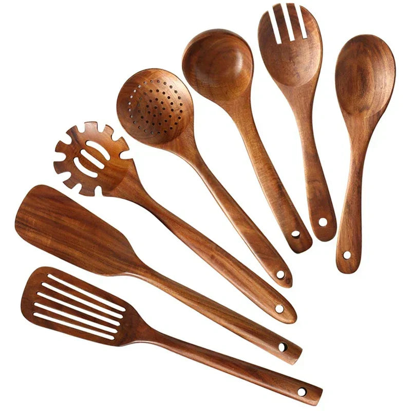 Teak Holz Küchenutensil Set - Holz Kochwerkzeuge für die Küche